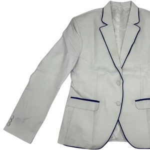 Customized Women's White <b>Blazer</b> With Navy Trim Single <b>Button</b> Notched Collar Full Sleeve Regular Length Solid Color Polyester - Product Image 4
