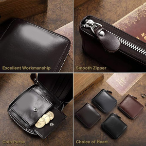 Cartera Corta con Cierre OEM de Alta Calidad, Cuero Genuino Marrón Encerado, Logotipo Personalizado, MOQ Bajo, Carteras Modernas con Múltiples Ranuras para Tarjetas - Product Image 3