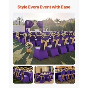 50 Pezzi Coprisedia Elasticizzati Personalizzati in Poliestere Spandex Viola per Matrimoni, Feste, Banchetti, Design con Parte Anteriore Piatta - Product Image 2