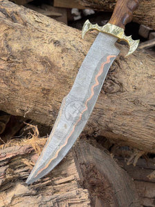 Couteau Bowie de chasse multi-usage en acier Damas et cuivre fait main 2026, lame fixe de 10 pouces, ambidextre, haute dureté, manche en bois - Product Image 2