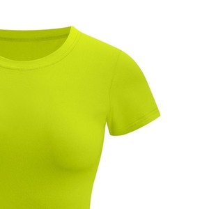 Women's <b>Lime</b> <b>Green</b> Crew Neck Short Sleeve Crop Top Solid Color Spandex Polyester Breathable Yoga Workout <b>Shirt</b> - Product Image 3