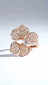 Anillo de Diamante Cultivado en Laboratorio con Corte Redondo Floral para Mujer, Oro Rosa de 14K, Formas de Hojas Finas, Regalo de Promesa para Novias - Product Image 3