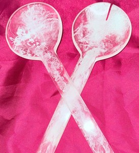 Handmade Resin <b>Salad</b> Servers Set Marbled Colorful Design Lightweight Kitchen Serving Spoons - Product Image 6