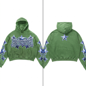 Sweat à capuche homme en molleton de coton premium 400 GSM, coupe oversize, vert délavé, pour l'automne, écologique, imprimé personnalisé sur le devant - Product Image 1