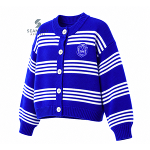 เสื้อคาร์ดิแกนถักลายทางสำหรับผู้หญิง Zeta Phi Beta Sorority แขนยาว ปิดกระดุม คอวี สีน้ำเงินขาว ปักลาย สไตล์ลำลอง - Product Image 2