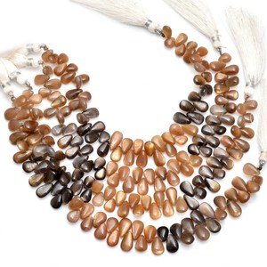 Cuentas de piedra lunar natural con brillo dorado, forma de pera suave, tipo briolette, sueltas, en hilo, 7x12mm, para la fabricación de joyas. - Product Image 6