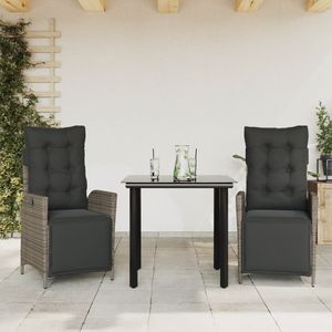 Juego de comedor de patio de ratán polivinílico gris de 3 piezas con cojines Juegos de jardín - Product Image 1