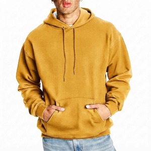 Sweat-shirt à capuche jaune moutarde pour homme, coupe ample, en molleton de coton, décontracté, avec poche kangourou, pour l'hiver, séchage rapide - Product Image 1