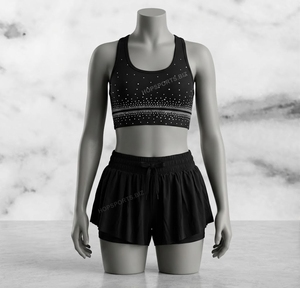 Conjunto de Top Corto y Falda para Animadoras HOP, Negro y Rojo con Brillantina, Uniforme de Práctica para Jóvenes - Product Image 2