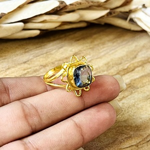 New Arrival Boho Celestial <b>Ring</b> Tribal Brass Band Women 18k <b>Gold</b> Plated Sunburst <b>Cocktail</b> Labradorite Design Wholesale/OEM/ODM - Product Image 4