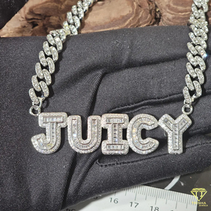Personalized Letter <b>Necklace</b> Baguette Stone Pendant Cuban <b>Chain</b> Luxury Hip Hop Jewelry Gift Unisex - Product Image 1
