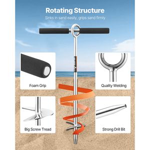 Ancla de arena de acero inoxidable de 18 pulgadas con cuchilla en espiral para embarcaciones, diseño de tornillo para yates en aguas poco profundas y anclaje en playa - Product Image 3