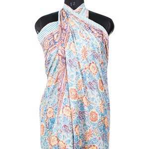 Pareo de Playa Grande de Algodón con Estampado Floral Multicolor Hecho a Mano, Tipo Sarong, para Verano - Product Image 5