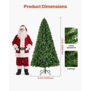 Albero di Natale Artificiale 2,2m con 1346 Punte di Rami, Decorazione Festiva Completa, Base in Metallo Robusta, Materiale PET Realistico per Feste in Casa - Product Image 2