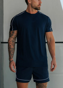 Wholesale Custom Logo <b>Navy</b> Men's T-Shirt & Shorts <b>Set</b> With Piping Breathable Fabric 2 Pieces Summer <b>Sets</b> <b>Gym</b> Wortout <b>Set</b> For Men - Product Image 5