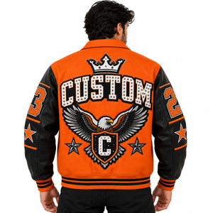 OEM High Luxury Men's Lambskin Leather Autumn Varsity <b>Jacket</b> Standard <b>Rhinestone</b> Embroidery Patch Applique Patchwork High Street - Product Image 2