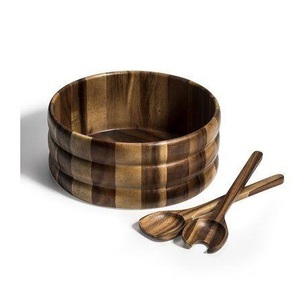 Tazón Redondo de Madera Maciza Estilo Vintage, Tazón para Ensalada, Tazón para Sopa - Product Image 1