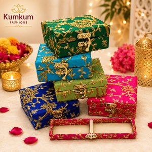 Handcrafted Religious Zari Embroidery High Strength Recyclable Square 4x4 Inches MDF Lock <b>Box</b> Indian Kumkum Fashions Wedding - Product Image 2