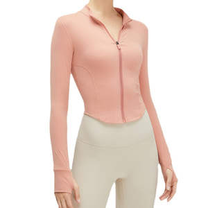 HYPEN SPORTS Women's Lightweight Breathable Full Zip Running Track <b>Jacket</b> <b>Workout</b> SKINNY Fit Yoga Sportswear Crop Top Thumb - Product Image 1