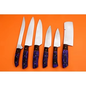 Juego de Cuchillos de Cocina Profesionales de 6 Piezas, Hechos a Mano en Acero de Damasco, con Mangos de Plástico y Hoja de Punta Caída, Personalizables OEM - MS Enterprise - Product Image 1