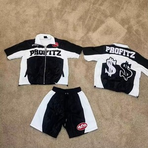 Profitz <b>Men</b> Street Style Windbreaker <b>Jacket</b> and Shorts Set White Purple Zip Up Breathable Track Suit <b>Summer</b> Outfit - Product Image 2