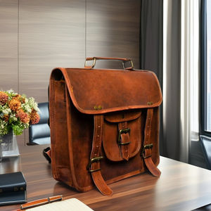 Luxury Men's Genuine Leather Large Shoulder Messenger Bag Distressed Crossbody Laptop <b>Briefcase</b> Durable Office Work Button - Product Image 1