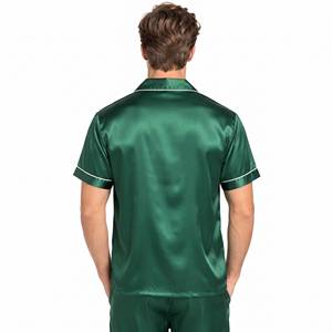 OEM Custom <b>Men</b> Short Sleeve <b>Silk</b> Sleep <b>Shirt</b> Nightwear Button Down Satin Top Anti-Wrinkle Causal Sleeping <b>Shirt</b> <b>Men</b> Satin Tops - Product Image 2
