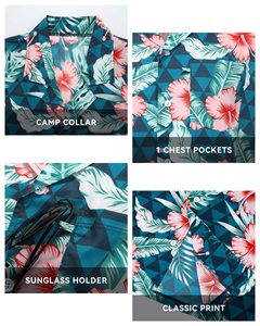 Chemise noire unisexe à col en V, style vintage, coupe ample, motif floral, facile à porter, pour hommes et garçons, 100 % coton. - Product Image 4