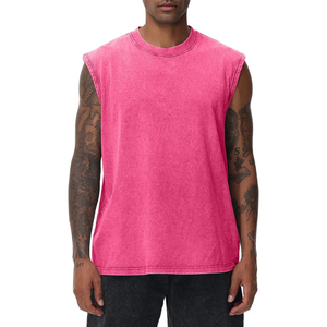 Débardeurs de sport vintage pour hommes, sans manches, 100% coton, col rond, imprimé par transfert thermique, 180g, pour la course et la plage, coupe ample - Product Image 2