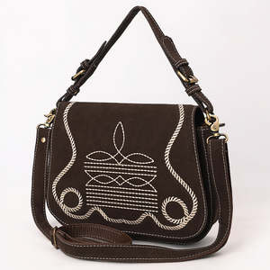 Bolso bandolera bohemio de gamuza bordado para mujer, bolso de hombro con cierre de cierres y correa larga - Product Image 3