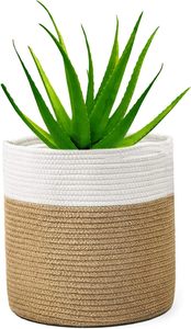 Pot de fleurs en coton tissé à la main, style bohème, panier pour plantes d'intérieur, rayures noires naturelles, taille moyenne - Product Image 6