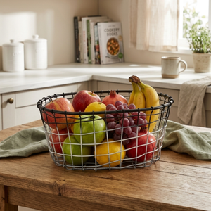 Corbeille à fruits en fil métallique noir, Organisateur de rangement de cuisine rond, Porte-fruits décoratif pour comptoir, pour la maison, la table à manger - Product Image 3