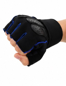 <b>Half</b> Finger Gym Gloves Black With Blue Trim Mesh Leather Unisex Weight Lifting Training Fitness Workout Gear Breathable Non <b>Slip</b> - Product Image 3