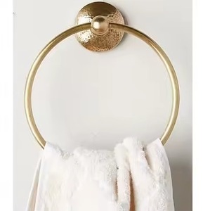 Antique Gold Tone Metal Towel Ring Wall Mounted Circular Bathroom Storage Holder <b>Rack</b> Rust Resistant Single Tier Towel Holder - Product Image 6