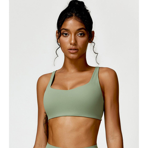 Sujetador deportivo con costuras SHARISSA para mujer, cuello cuadrado, soporte medio, transpirable, yoga, verde sólido, elastano/nailon, tirantes fijos - Product Image 1