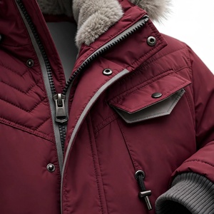 <b>Men's</b> Burgundy Hooded Puffer <b>Jacket</b> Waterproof Windproof Thick Polyester Autumn <b>Long</b> Coat Regular Fit Zipper Closure Sporty - Product Image 6