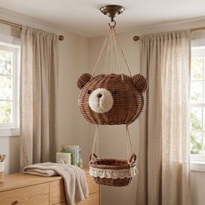 Abat-jour en rotin en forme d'ours avec panier suspendu, couvercle de lampe décoratif fait main, style scandinave, artisanat écologique - Product Image 2