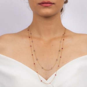 18K Yellow Gold Ruby <b>Rope</b> <b>Chain</b> Necklace-Geometric Gift Jewelry - Product Image 4