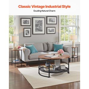 Industrial-Style 3-Piece Coffee <b>Table</b> <b>Set</b> 31.5 in Round Living Room <b>Table</b> with 2 End <b>Side</b> <b>Tables</b> Easy Assembly Required - Product Image 2