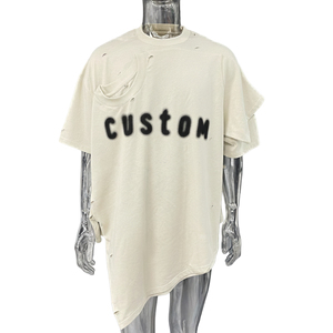 Fabricants de vêtements sur mesure, t-shirt en coton 100%, t-shirt surdimensionné, effet vieilli, impression DTG, double t-shirt pour homme - Product Image 1