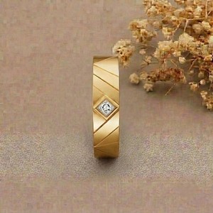 Anillo de Compromiso de Oro Amarillo de 14K con Diamantes, Diseño Geométrico, Engaste Pavé, Anillos de Boda Clásicos, Joyería Unisex - Product Image 4