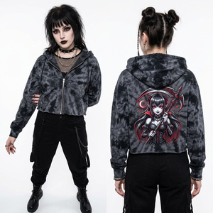 Hoodie Tie-Dye Personnalisé pour Femme, Coupe Courte, Ourlet Brut, Effet Délavé à l'Acide, Motif Fille Gothique Anime Vampire, Pull Streetwear, Fabricant - Product Image 1