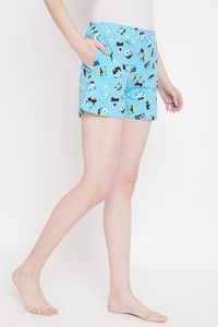 Women's Cartoon Printed Knitted Cotton Shorts <b>Elastic</b> Waist Casual With Pockets Regular Fit - Product Image 3