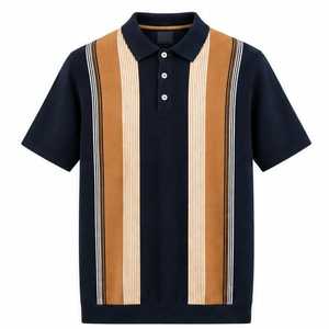 Mens <b>Navy</b> Blue & Camel Vertical Stripe Polyester Quick Dry Casual for Shirt - Product Image 1