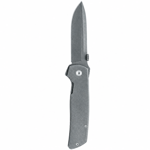 Couteaux pliants gris avec lame pointue finition stonewashed, manche métallique droit, bouton de pouce et vis pivotante pour usage extérieur DX - Product Image 3