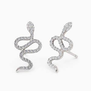 Pendientes de Oro de 14K con Diamantes en Forma de Serpiente, Diamantes Cultivados en Laboratorio, Amuleto de Serpiente, Joyería Minimalista Única, Regalo para Mujer, Aniversario - Product Image 3