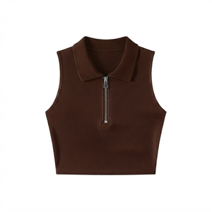 Débardeur formel noir côtelé à col rond pour femme Ostriya, couleur unie, longueur normale, en toile écologique respirante - Product Image 5