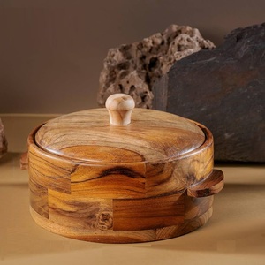 Handcrafted Premium Wooden Roti <b>Box</b> and Tortilla Warmer Round Chapati Casserole with Lid Hot Pot for Kitchen and Dining Table - Product Image 3
