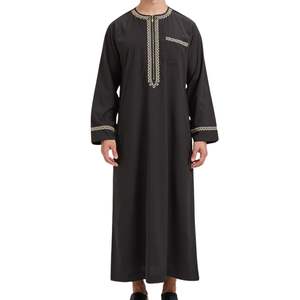 Thobe gris minimaliste pour homme, manches longues, Kandura arabe, coupe ajustée, Jubba musulmane, Dishdasha, vêtements islamiques pour homme, à porter au quotidien - Product Image 5