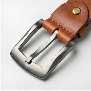 Ceinture décontractée pour homme en cuir véritable très demandée, réversible, large, longueur personnalisable, en peau de vache, couleur unie, avec boucle ardillon rectangulaire argentée - Product Image 2